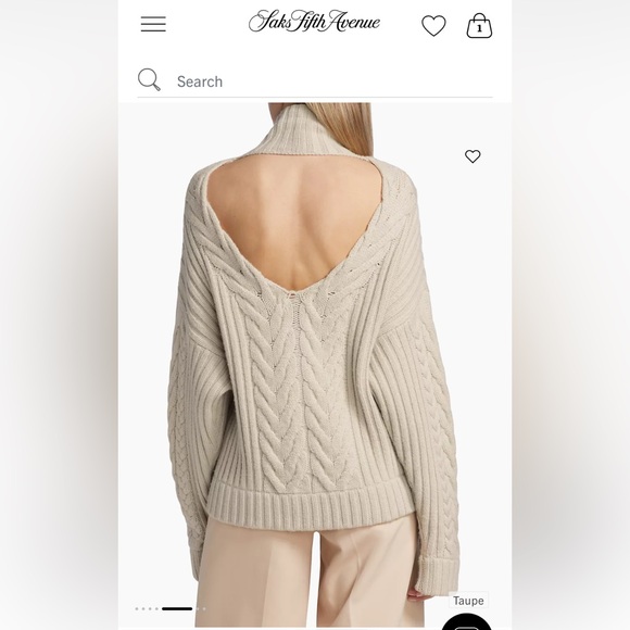 NWT NAADAM Wool Cashmere Open cutout Back Cable knit Quarter Zip